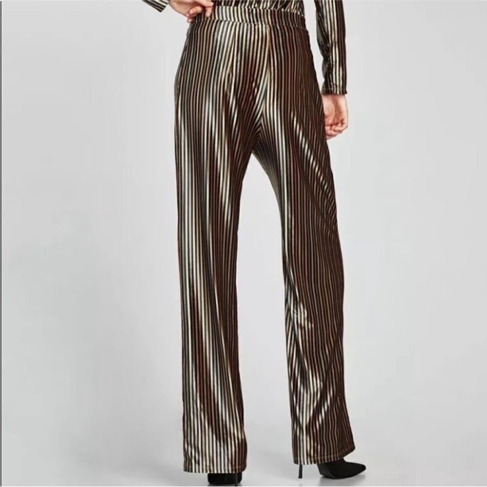 Zara Palooza Velvet Metallic Side Zipper Holiday Pants Size Medium